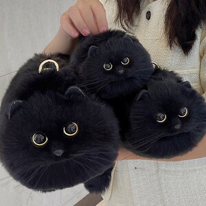 Borsa tote realistica in peluche con gatto nero, borsa fatta a mano, simpatico regalo di compleanno per la fidanzata del gatto burattino immagine 7