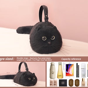 Borsa tote realistica in peluche con gatto nero, borsa fatta a mano, simpatico regalo di compleanno per la fidanzata del gatto burattino immagine 5