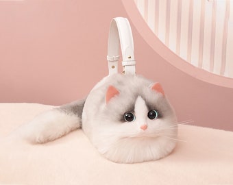 Realistic plush white cat handmade bag cute white cat gift for girlfriend