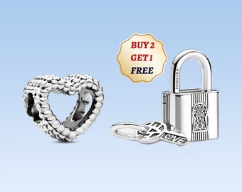 Eternal Love Lock & Key Charm, Beaded Open Heart Charm,Charms for Bracelet, Girl Dangle Charm, Best gifts For Her