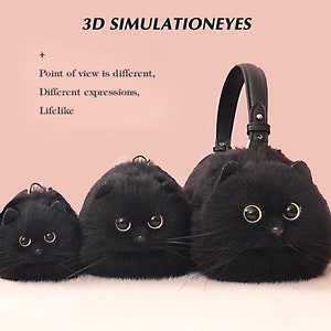 Borsa tote realistica in peluche con gatto nero, borsa fatta a mano, simpatico regalo di compleanno per la fidanzata del gatto burattino immagine 10