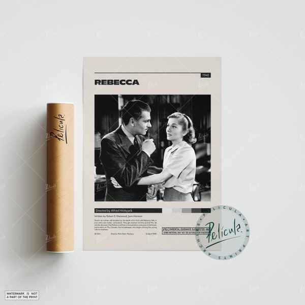 Rebecca Poster | Alfred Hitchcock | Minimalist Movie Poster | Vintage Retro Art Print | Custom Poster | Wall Art Print | Home Decor
