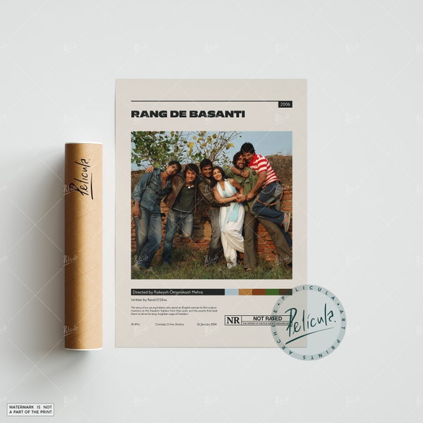Rang De Basanti Poster / Rakeysh Omprakash / Minimalist Movie Poster / Vintage Retro Art Print / Custom Poster / Wall Art Print / Home Decor