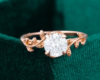 Flower ring, moissanite engagement ring, vintage women ring, 14k/18k rose gold, art deco unique ring. prong set anniversary gift for her