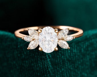 oval cut moissanite engagement ring rose gold vintage ring marquise diamond wedding ring seven stone moissanite ring anniversary bridal ring