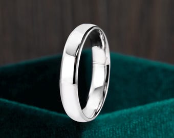 4mm Solid White Gold Bevel Wedding Band, 14/18k Gold Ring