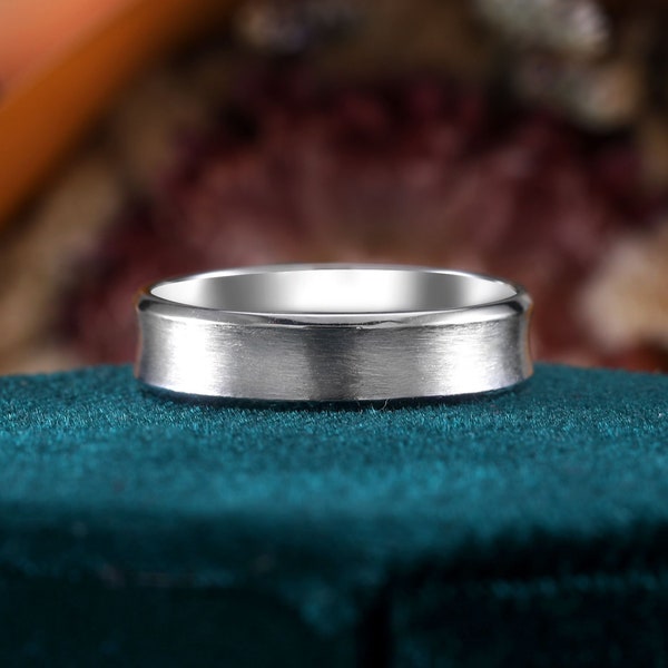 5mm Solid White Gold Wedding Band, Brush Matte Beveled Edge, Promise Wedding Ring for Men, Stacking Matching Bridal Ring, Anniversary Ring