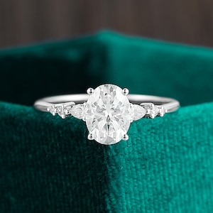 Oval moissanite engagement ring vintage pear shaped diamond women moissanite white gold art deco solid gold unique prong set anniversary