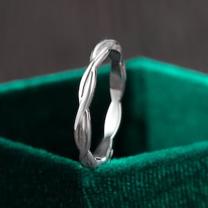 Dainty White Gold Ring Delicate Vine Wedding Ring Simple Stacking Ring Iconic Twisted Ring Braided Twined Thumb Ring Eternity Matching Ring