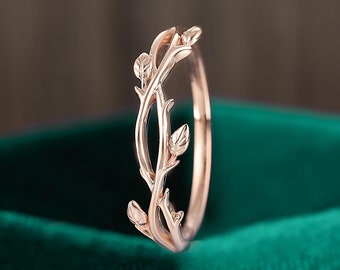 Rose Gold Leaf Vine Ring - 14K/18K Gold Wedding Band