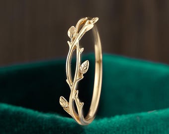 14K Gold Leaf Ring - Nature Inspired Vine Wedding Band