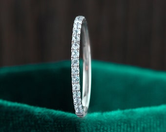 Aquamarine Rose Gold Wedding Band, Half Eternity Stacking Ring