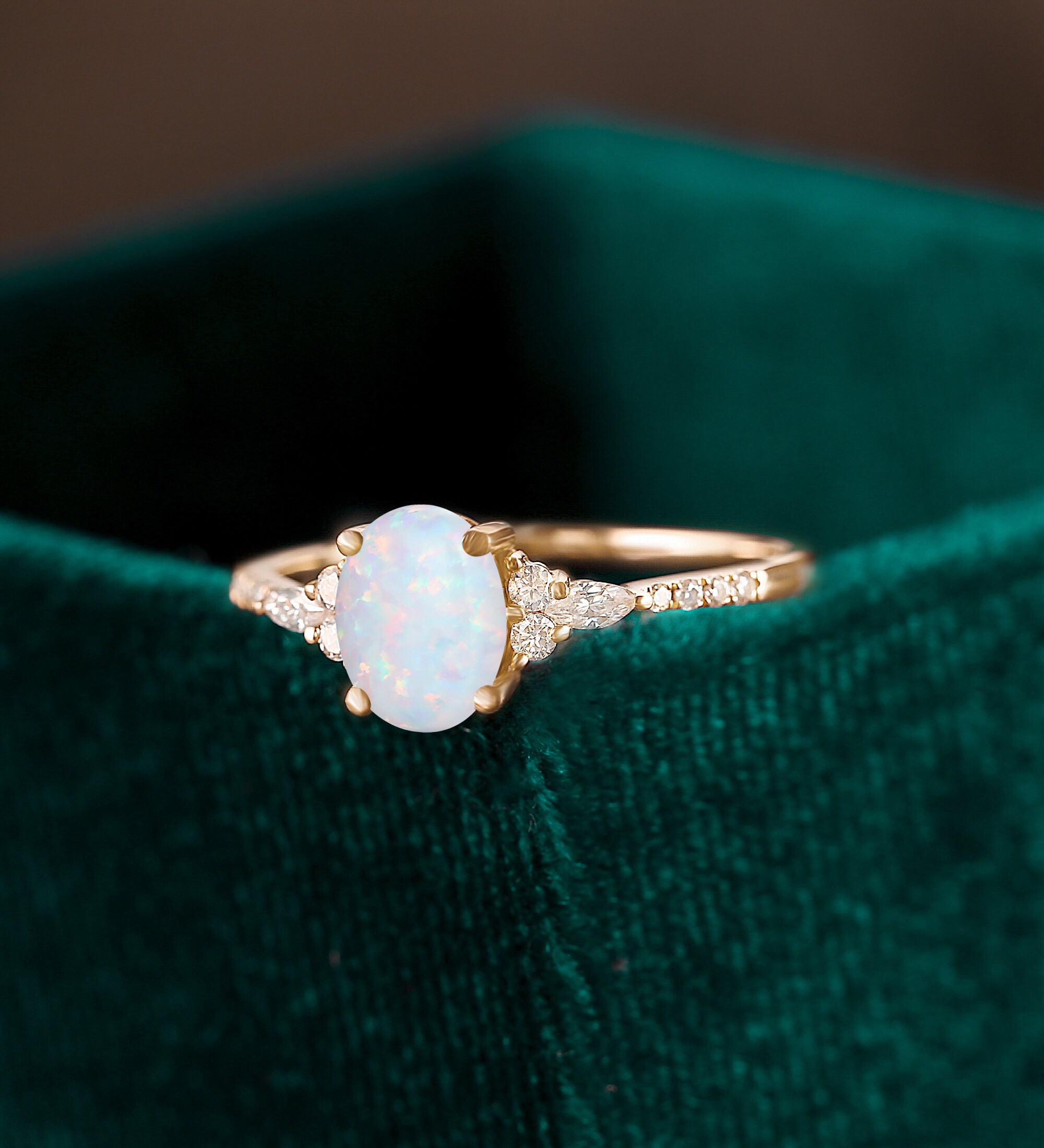 Oval Cut Opal Engagement Ring Marquise Moissanite Rose Gold Ring Unique ...