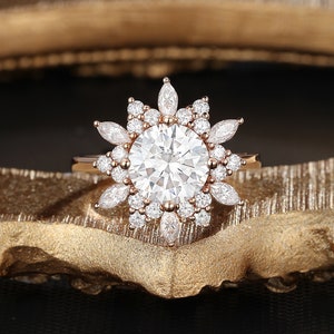 Halo Moissanite Verlobungsring Jahrgang Marquiseschliff Diamant Frauen Roségold Art Deco Unikat Krappenset Jahrestag Geschenk für sie