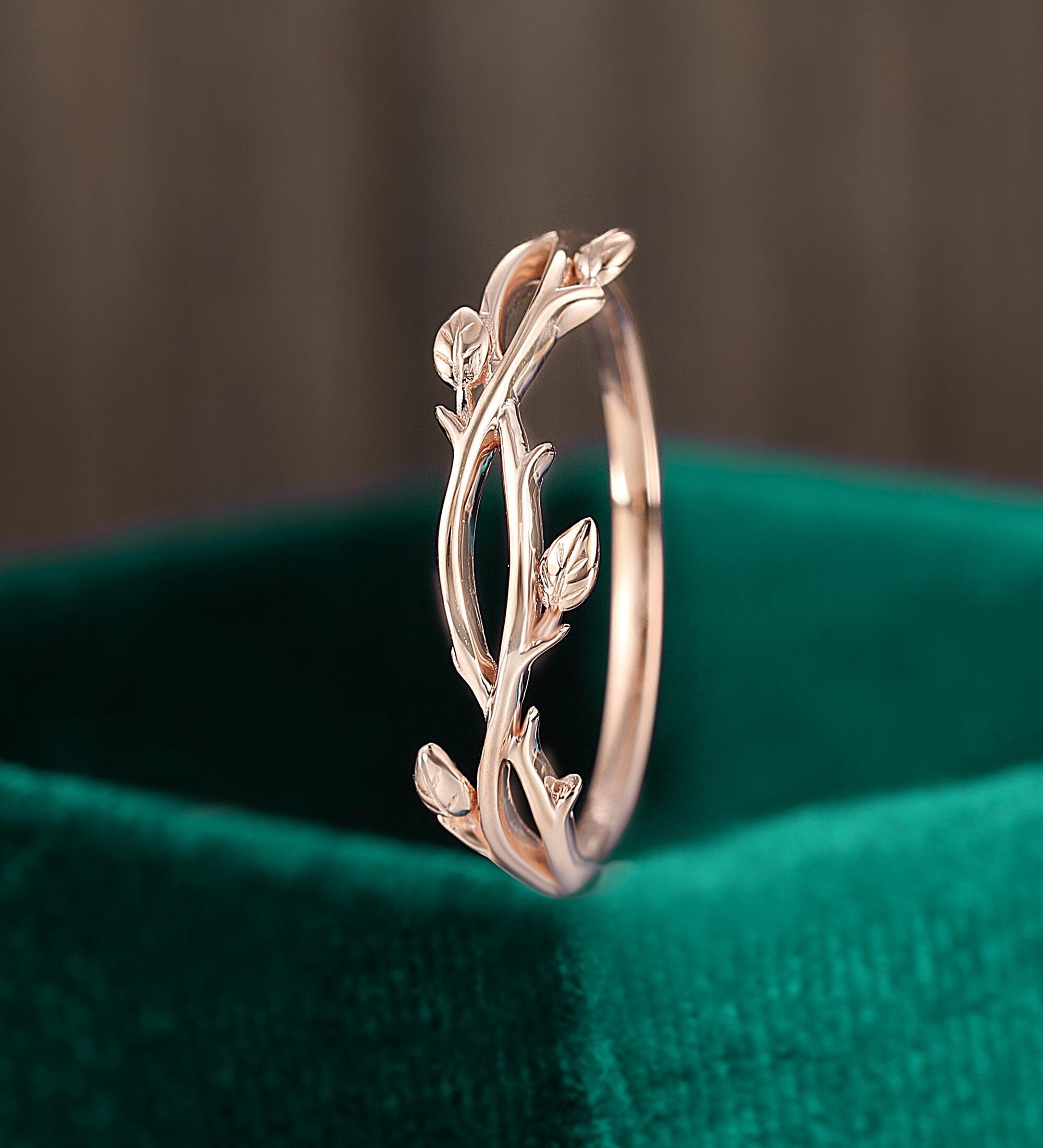 Rose Gold Leaf Ring Delicate Vine Wedding Ring Women Tree Branch