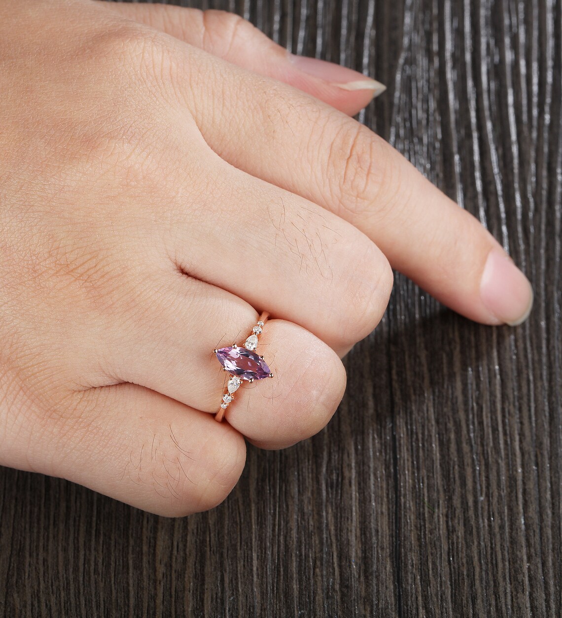 Marquise Cut Amethyst Engagement Ring Vintage Pear Shaped Diamond Women ...