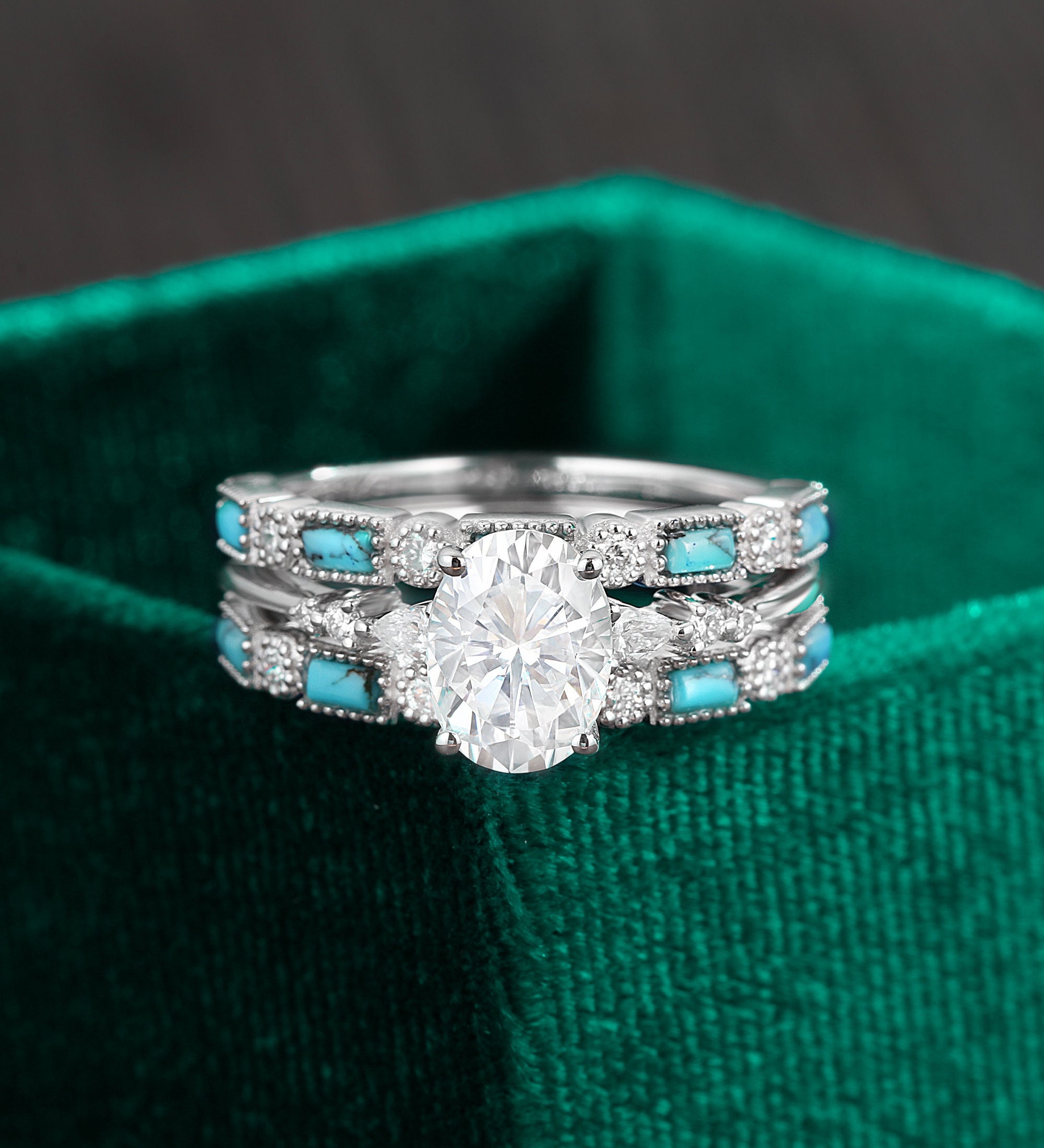 Turquoise wedding deals rings with diamonds