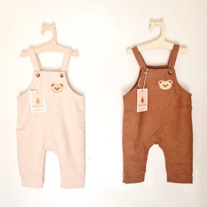 Baby Gift | Unisex Baby Clothes |  Ribbed Dungaree | Neutral Baby | Baby Boy | Baby Girl | Teddy Bear Jumpsuit | Baby Outfit