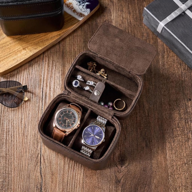 Personalized Men's Watch Box, Travel Watch Box, Travel Jewelry Case, leather travel watch case, Brown Watch Box, Gift For Him, Groom Gift. image 6
