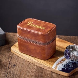 Personalized Men's Watch Box, Travel Watch Box, Travel Jewelry Case, leather travel watch case, Brown Watch Box, Gift For Him, Groom Gift. image 13