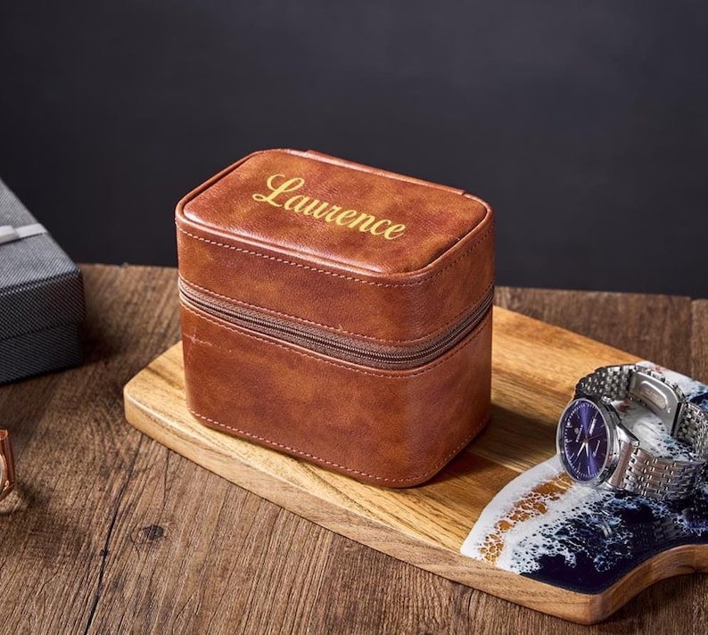 Personalized Men's Watch Box, Travel Watch Box, Travel Jewelry Case, leather travel watch case, Brown Watch Box, Gift For Him, Groom Gift. image 13