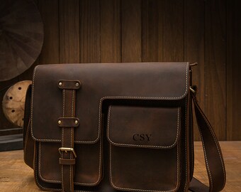 Personalized Leather Bag, Handcrafted Crazy Horse Leather Satchel, Leather Ipad Bag, Men Briefcase Satchel, Handbag Crossbody Bag