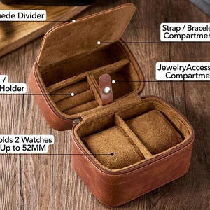 Personalized Men's Watch Box, Travel Watch Box, Travel Jewelry Case, leather travel watch case, Brown Watch Box, Gift For Him, Groom Gift. image 11