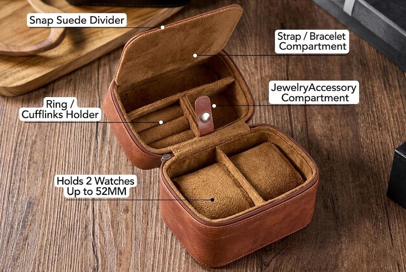 Personalized Men's Watch Box, Travel Watch Box, Travel Jewelry Case, leather travel watch case, Brown Watch Box, Gift For Him, Groom Gift. image 11