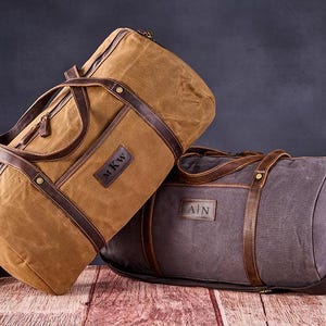 Waxed Canvas Holdall, Waterproof Canvas Leather Weekend bag, Personalized Duffle Bag, Monogrammed Weekend Bag, Mens Travelling Luggage, Gift