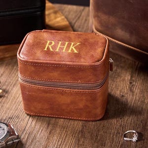 Personalized Men's Watch Box, Travel Watch Box, Travel Jewelry Case, leather travel watch case, Brown Watch Box, Gift For Him, Groom Gift. image 8