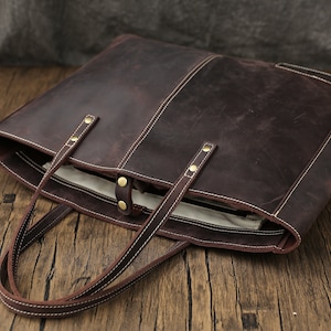 Woman Shoulder Bag, Leather Tote Bag, Vintage Leather Tote, Genuine Leather Tote, Casual Tote Bag, Bag With Laptop Insert, Leather Tote,
