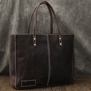 Vintage Leather Tote, Genuine Leather Tote, Leather Tote Bag, Casual Tote Bag, Woman Shoulder Bag, Bag With Laptop Insert, Leather Tote,