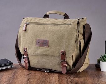 Canvas Messenger Bag, Personalised Messenger Bag, Laptop Briefcase, Cross Body Bag Courier Bag, Crossbody Bag, Canvas Shoulder Bag, Gift.