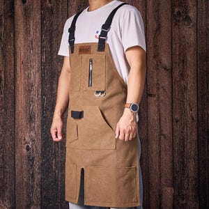 Canvas Apron for Men and Women, Personalized Apron with Pocket, Apron for Cooking, Woodworking, Barbeque Apron, Christmas Gift for Him