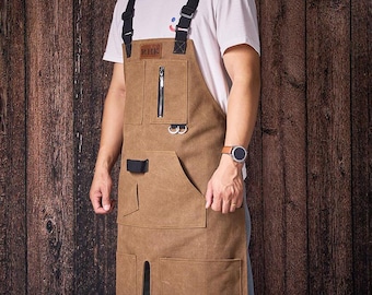 Canvas Apron for Men and Women, Personalized Apron with Pocket, Apron for Cooking, Woodworking, Barbeque Apron, Christmas Gift for Him