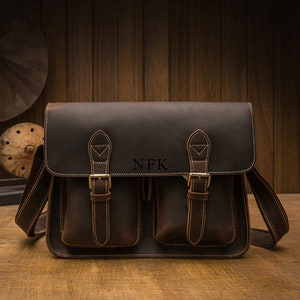 Bolsa de couro personalizada feita à mão Bolsa de couro Crazy Horse Bolsa de couro para laptop Bolsa masculina Pasta Bolsa de mão Bolsa transversal Presente do pai