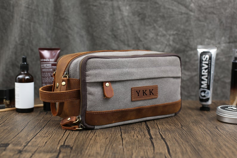 Toiletry bag canvas, Valentines day gift, Groomsmen gifts, Anniversary gifts, Dopp kit, For men, Personalized gift for him, Toiletry kits image 4
