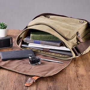 Custom Messenger Bag, Classic Canvas Messenger Bag, Canvas Briefcase Bag, Shoulder Crossbody Bag, Laptop Bag, Available Laptop Bag, Gift For image 5