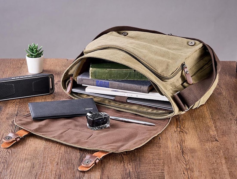 Custom Messenger Bag, Classic Canvas Messenger Bag, Canvas Briefcase Bag, Shoulder Crossbody Bag, Laptop Bag, Available Laptop Bag, Gift For image 5