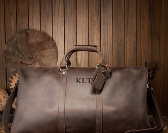 Personalized Buffalo Leather Duffle Bag, Weekender Travel Bag