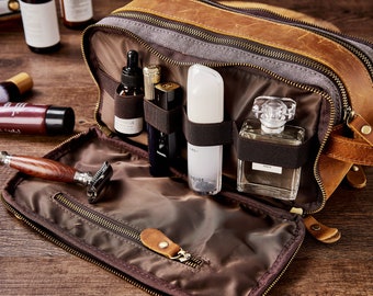 Personalized Canvas Toiletry Bag, Leather Patch, Groomsmen Gift