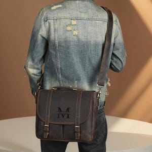 Bolso para portátil de 14” de viaje de cuero de grano completo personalizado - Maletín de cuero, cartera, portátil, tableta, bolso de mensajero para hombres y mujeres.