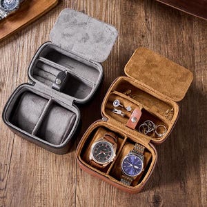 Gepersonaliseerde horlogedoos voor heren, reishorlogedoos, reissieradendoos, leren reishorlogedoos, bruine horlogedoos, cadeau voor hem, cadeau bruidegom.
