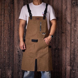 Personalized Bar Apron, Canvas Workshop Apron with Pockets, Custom Gift for Him, Personalized Kitchen Apron,Barbeque Apron,Father&#39;s Day Gift