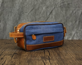 Personalized Canvas Dopp Kit, Leather Accents, Groomsmen Gift