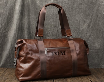 Handgemaakte gepersonaliseerde lederen duffeltas, lederen holdall, lederen weekendtas, lederen plunjezak, nachttas, grote reistas