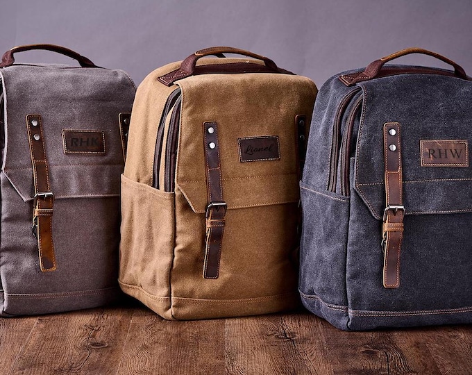 Personalized Canvas Backpack, Rucksack, Personalized Mens Leather Backpack, Custom Canvas School Backpack, Handmade Backpack, Gift For Him.