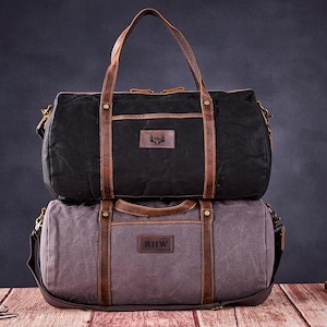 Waxed canvas bag, Carry on Weekender, Travel Duffel Bag, Waterproof Canvas Leather Weekend bag, Christmas Gift, Birthday Gift, Gift For Him.