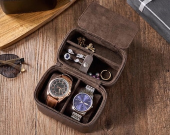 Personalized Leather Watch Case, Custom Travel Box for Men.
