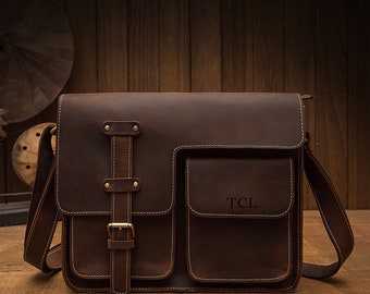 Mens Leather Briefcase, Handcrafted Crazy Horse Leather Satchel, Leather Ipad Bag, Men Briefcase Satchel, Handbag Crossbody Bag Christmas